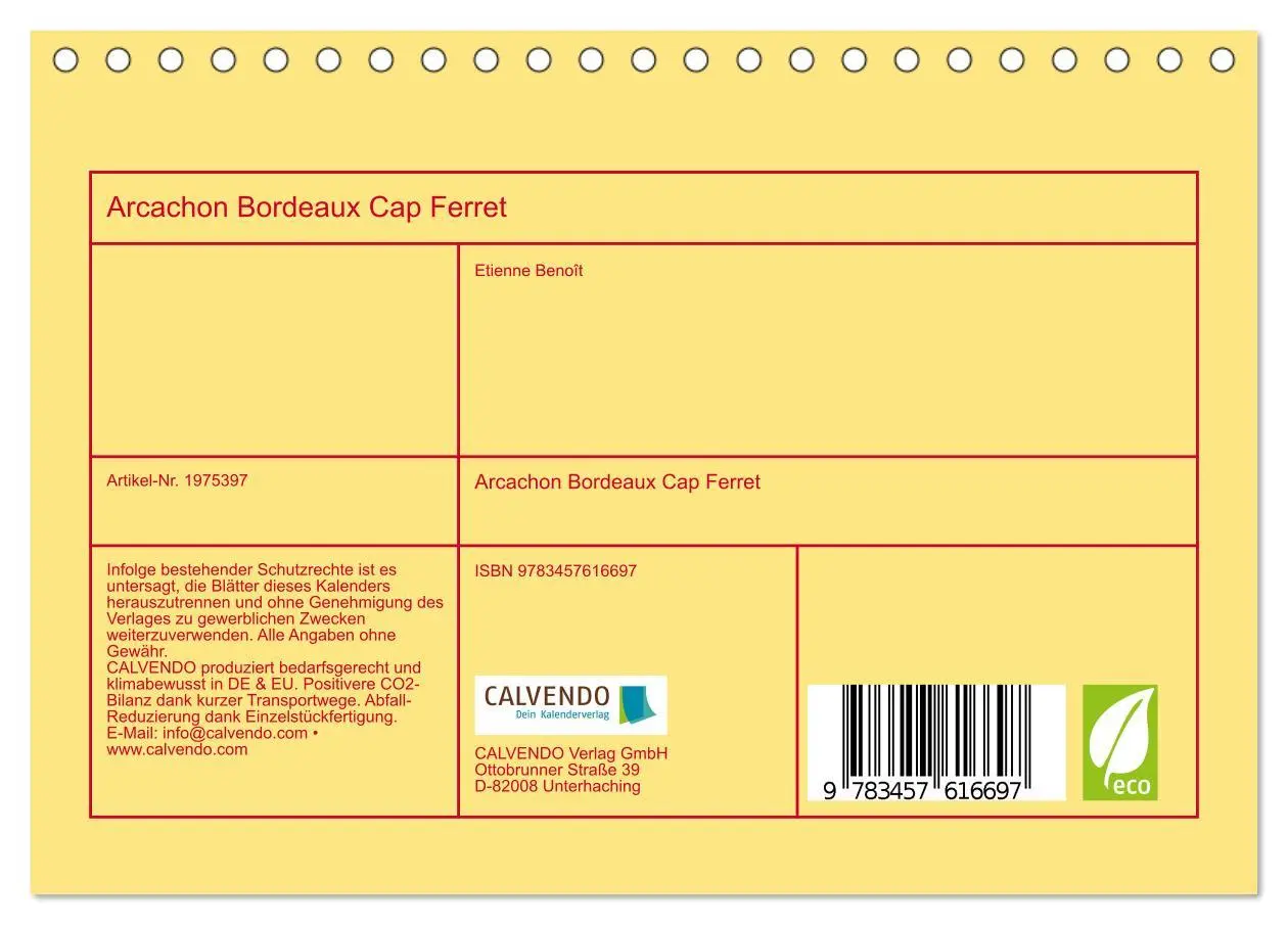 Bild: 9783457616697 | Arcachon Bordeaux Cap Ferret (Tischkalender 2026 DIN A5 quer),...