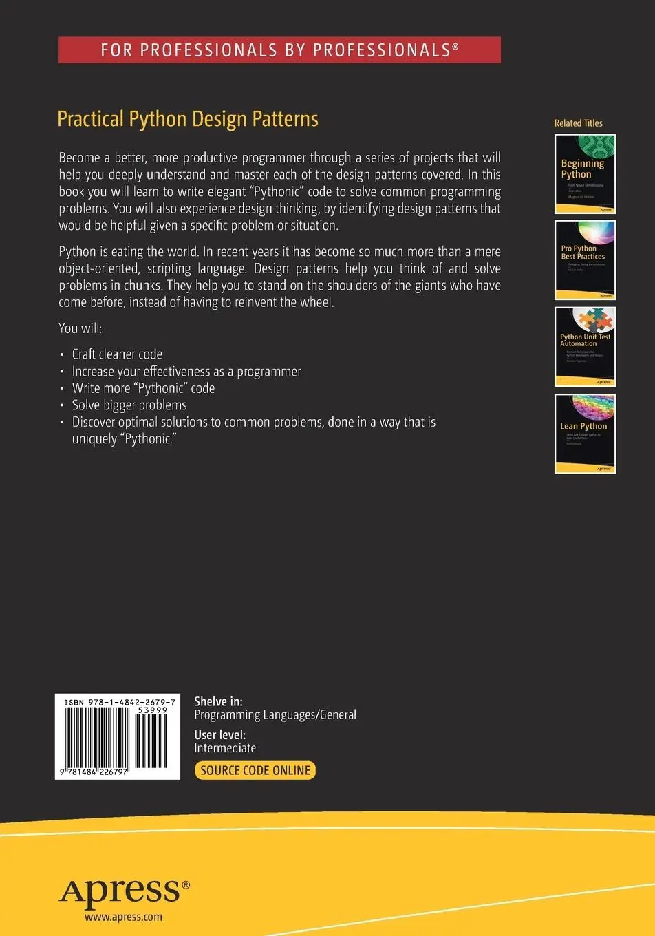 Rückseite: 9781484226797 | Practical Python Design Patterns | Wessel Badenhorst | Taschenbuch
