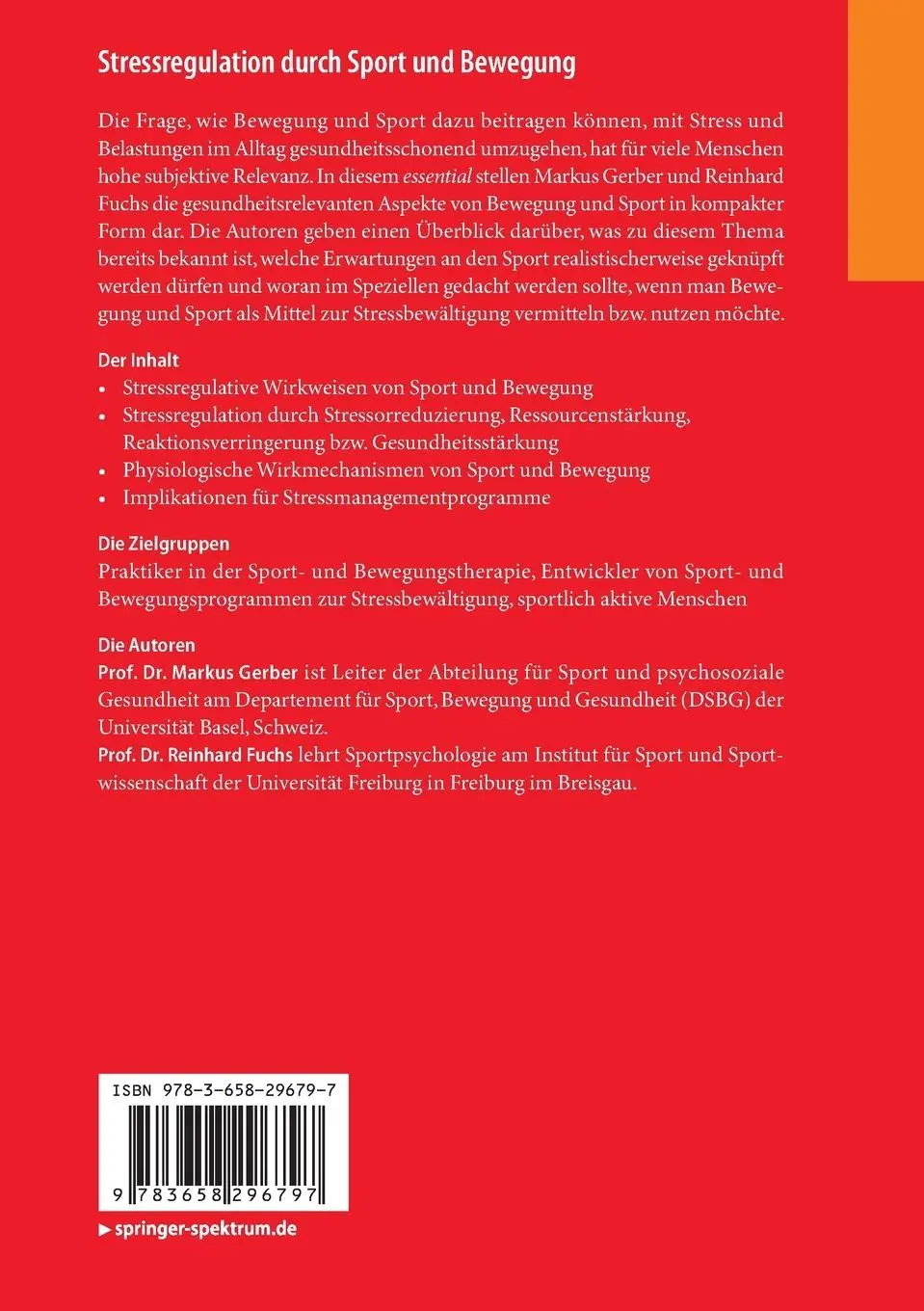 Rückseite: 9783658296797 | Stressregulation durch Sport und Bewegung | Reinhard Fuchs (u. a.)