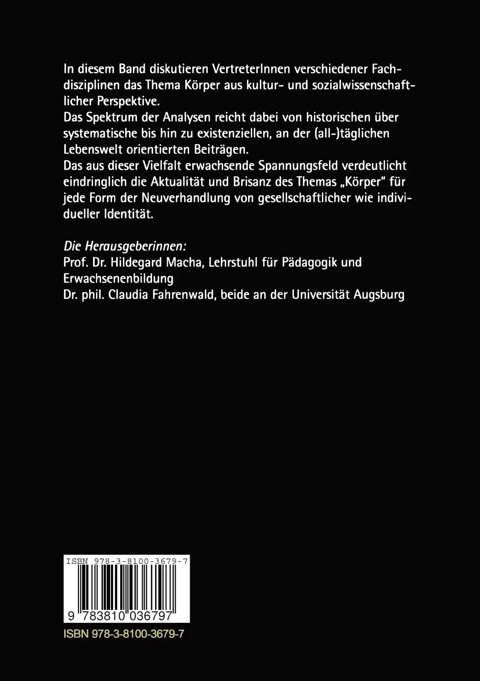 Rückseite: 9783810036797 | Körperbilder zwischen Natur und Kultur | Claudia Fahrenwald (u. a.)