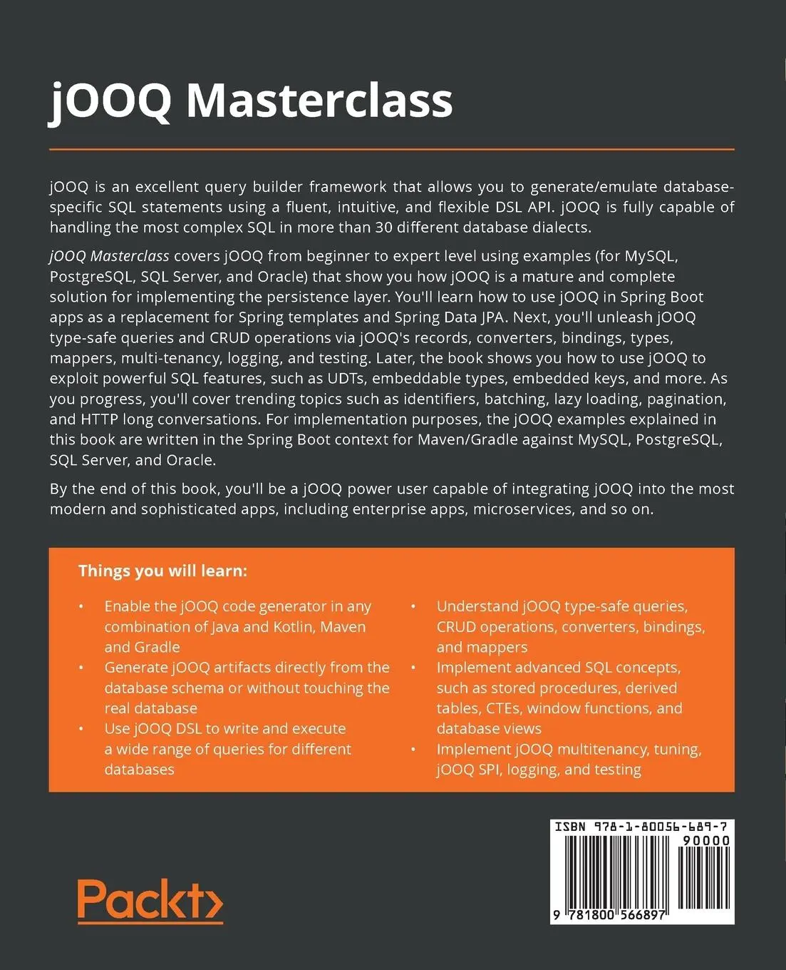 Rückseite: 9781800566897 | jOOQ Masterclass | Anghel Leonard | Taschenbuch | Englisch | 2022