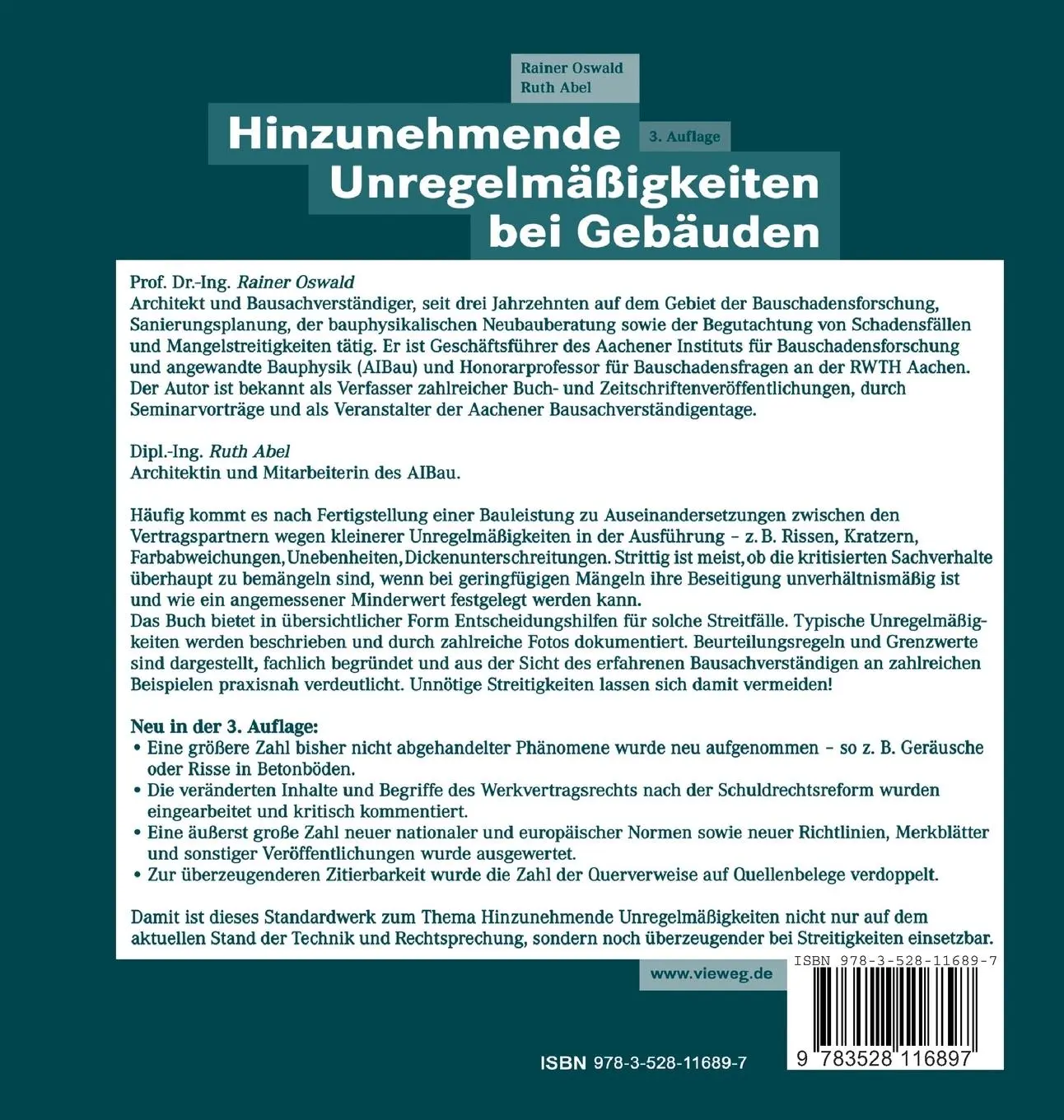 Rückseite: 9783528116897 | Hinzunehmende Unregelmäßigkeiten bei Gebäuden | Ruth Abel (u. a.)