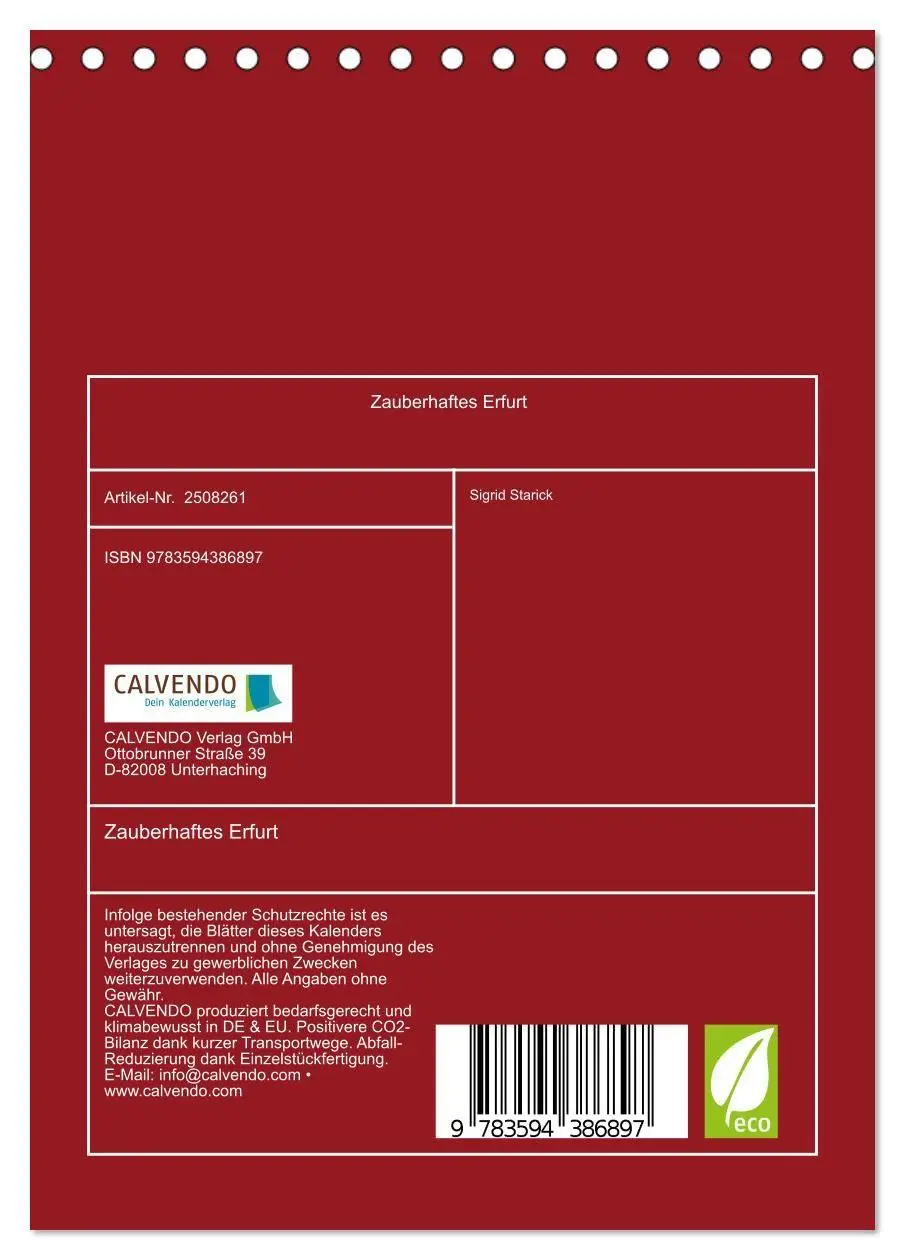 Bild: 9783594386897 | Zauberhaftes Erfurt (Tischkalender 2027 DIN A5 hoch), CALVENDO...