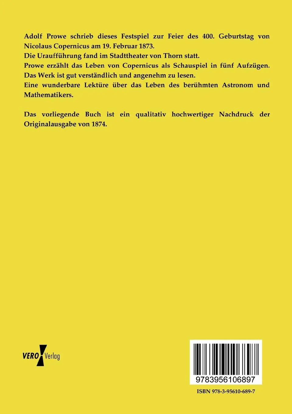 Rückseite: 9783956106897 | Copernicus | Ein dramatisches Gedicht | Adolf Prowe | Taschenbuch
