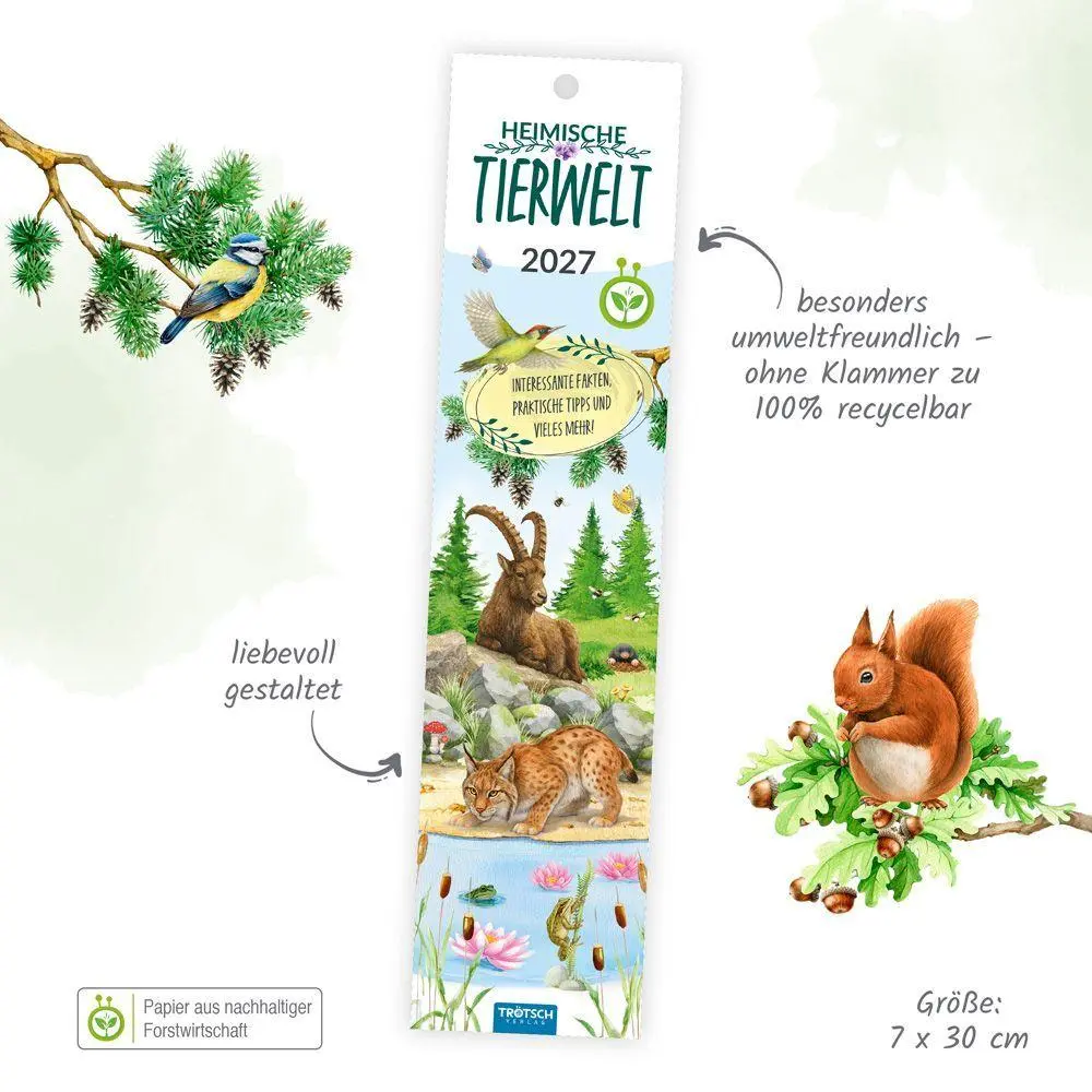 Bild: 9783988026897 | TRÖTSCH - Streifenkalender Mini Heimische Tierwelt 2027 | KG | 24 S.