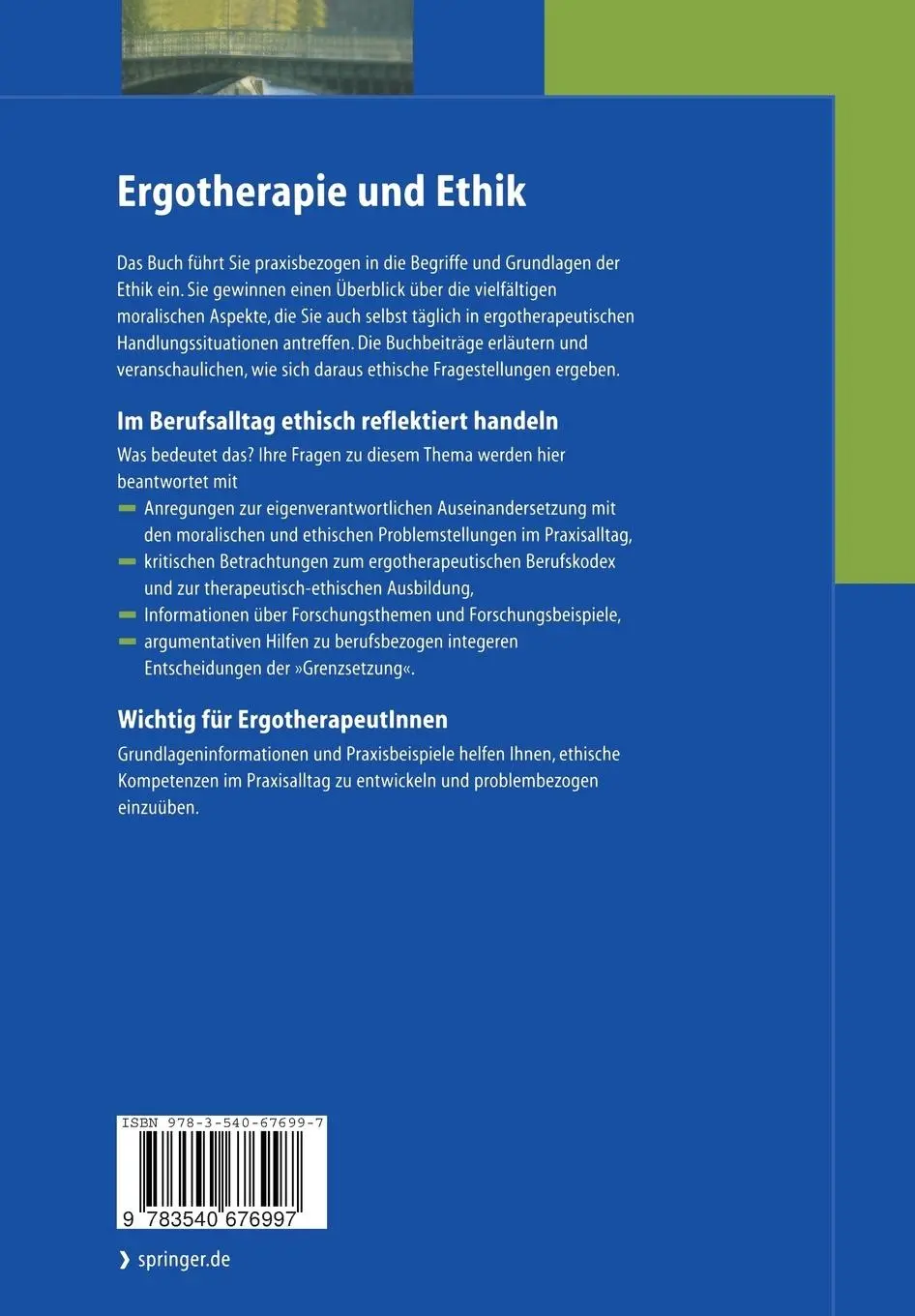 Rückseite: 9783540676997 | Ethik in der Ergotherapie | Birgit M. Hack | Taschenbuch | xxi | 2003