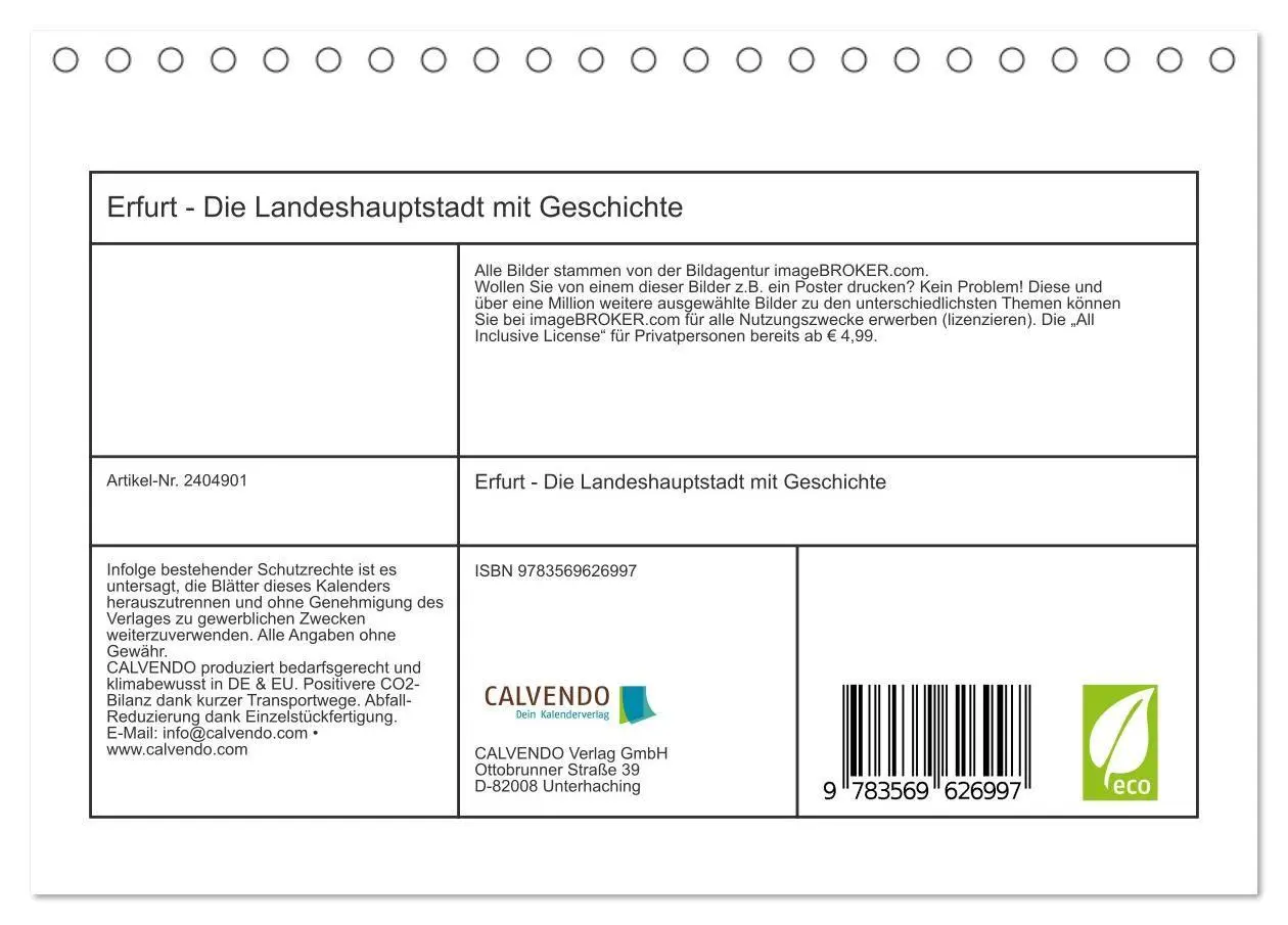Bild: 9783569626997 | Erfurt - Die Landeshauptstadt mit Geschichte (Tischkalender 2027...