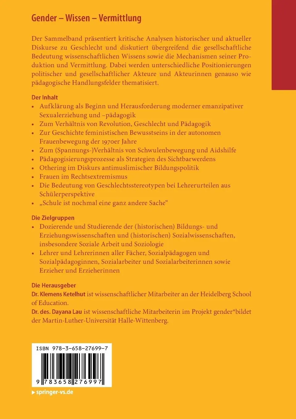 Rückseite: 9783658276997 | Gender - Wissen - Vermittlung | Dayana Lau (u. a.) | Taschenbuch | vi