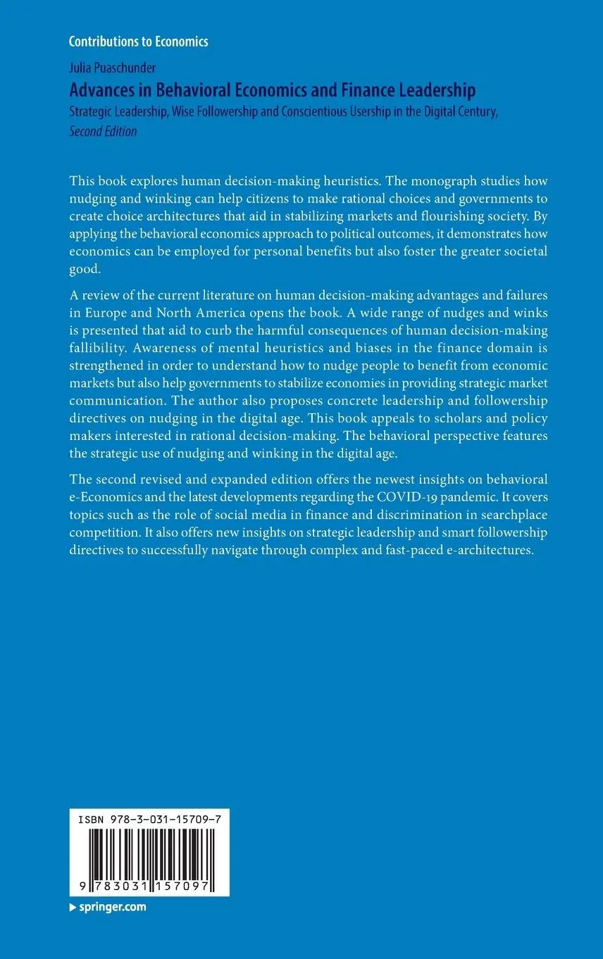 Rückseite: 9783031157097 | Advances in Behavioral Economics and Finance Leadership | Puaschunder