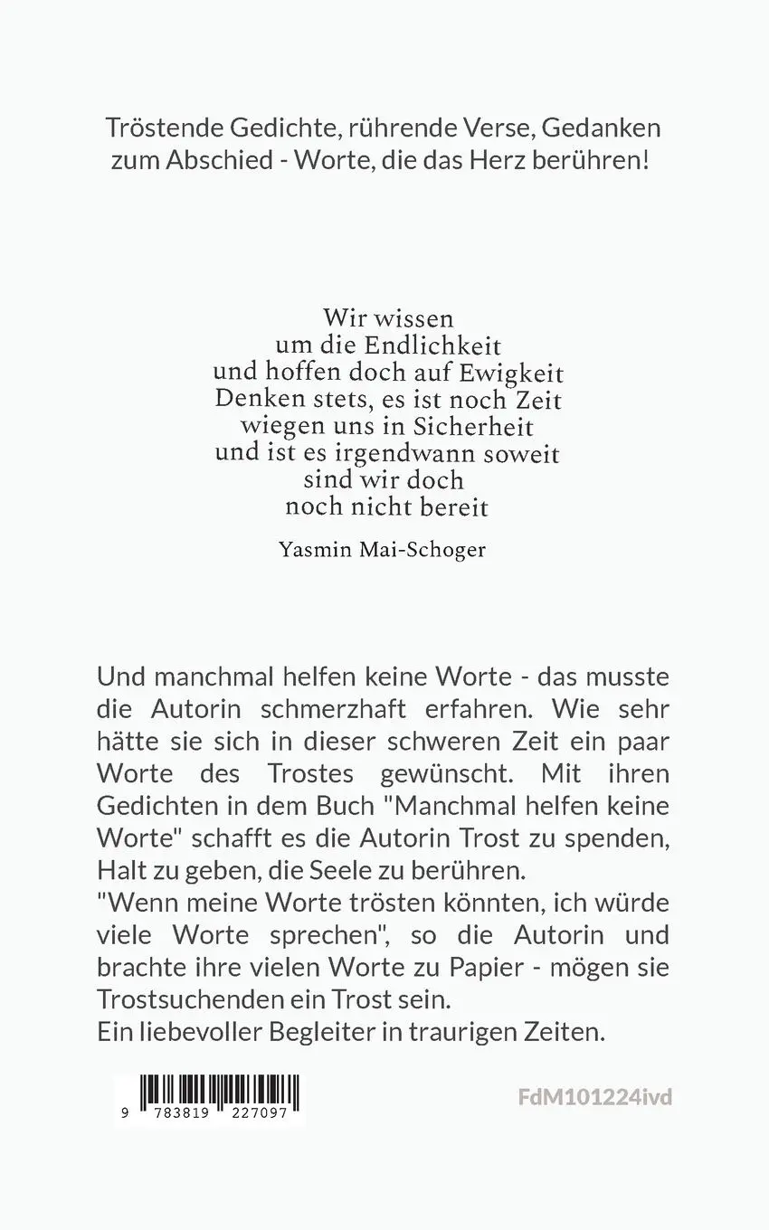 Rückseite: 9783819227097 | Und manchmal helfen keine Worte | Trauergedichte | Yasmin Mai-Schoger