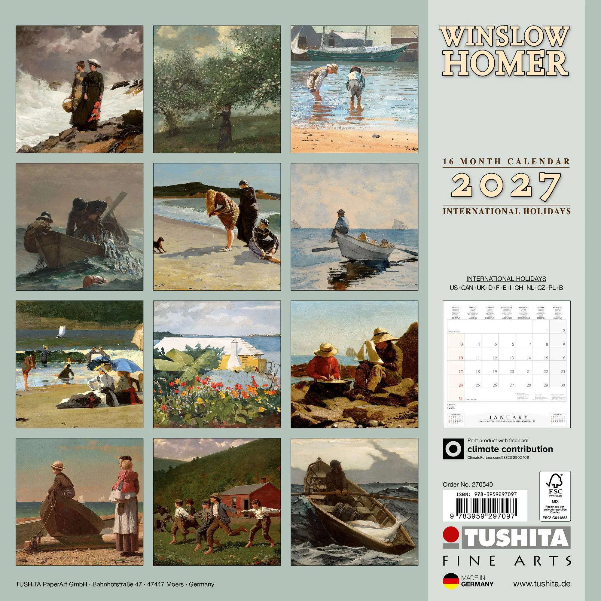 Bild: 9783959297097 | Winslow Homer 2027 | Kalender 2027 | Kalender | 28 S. | Englisch
