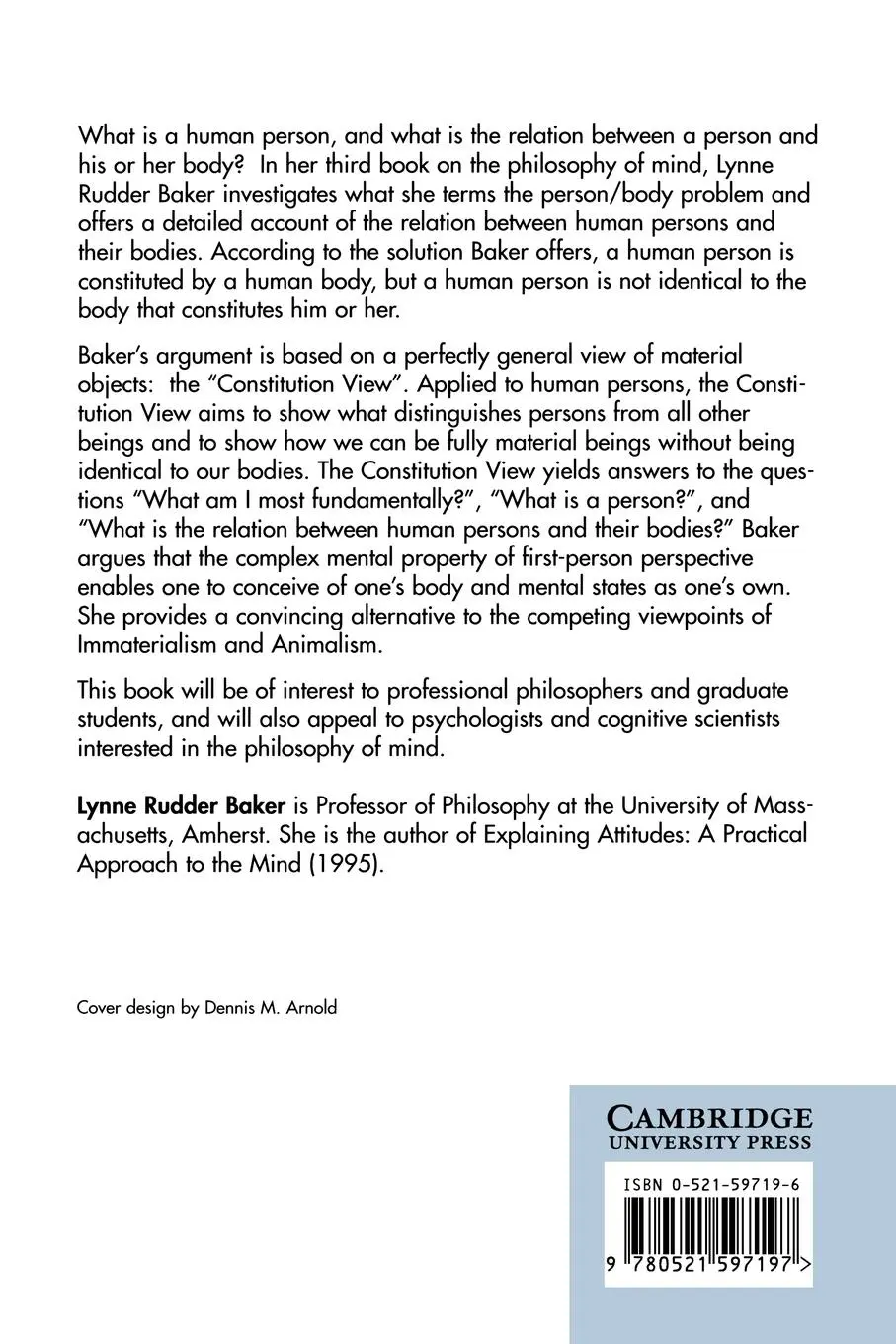 Rückseite: 9780521597197 | Persons and Bodies | A Constitution View | Lynne Rudder Baker | Buch