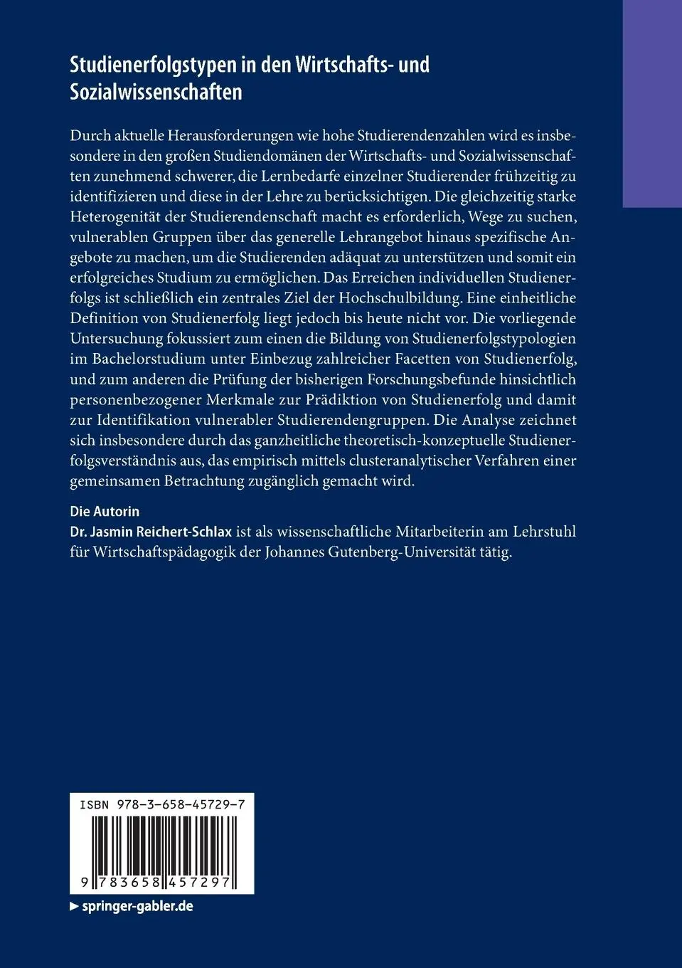 Rückseite: 9783658457297 | Studienerfolgstypen in den Wirtschafts- und Sozialwissenschaften
