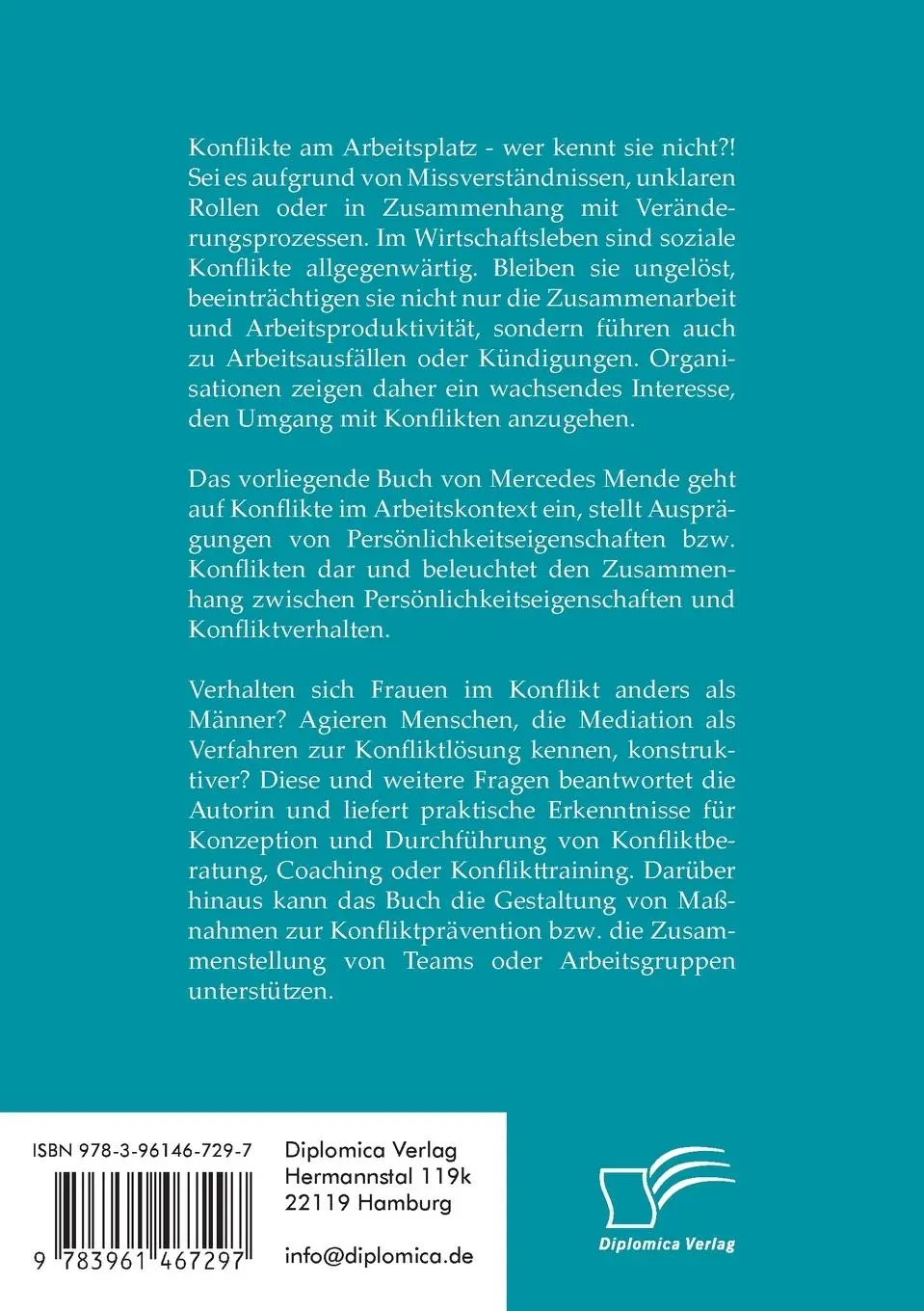 Rückseite: 9783961467297 | Soziale Konflikte am Arbeitsplatz. Wie Persönlichkeitseigenschaften...