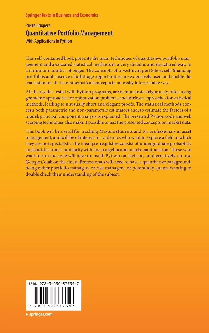 Rückseite: 9783030377397 | Quantitative Portfolio Management | with Applications in Python | Buch