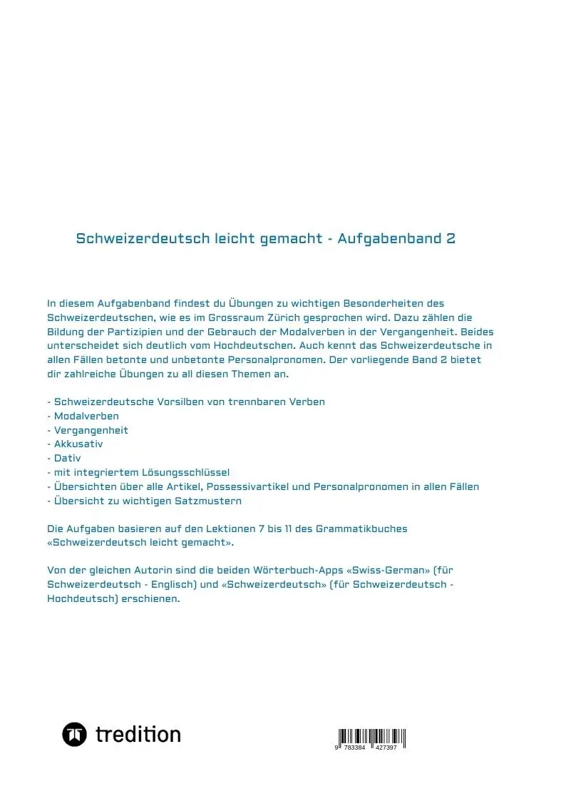 Rückseite: 9783384427397 | Schweizerdeutsch leicht gemacht - Aufgabenband 2 | Verena Schorn
