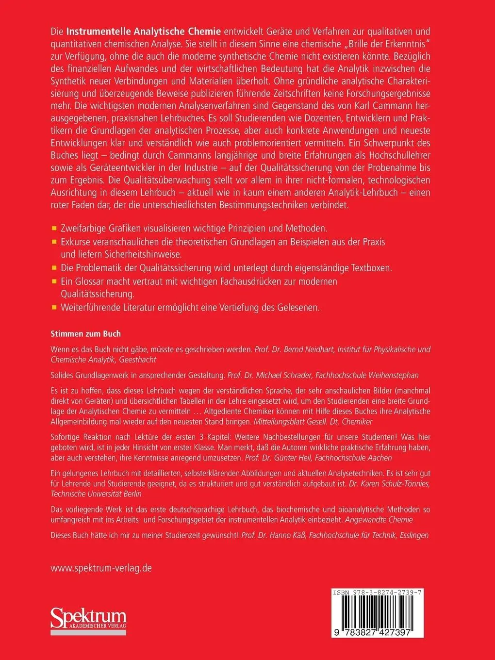 Rückseite: 9783827427397 | Instrumentelle Analytische Chemie | Karl Cammann | Taschenbuch | xviii