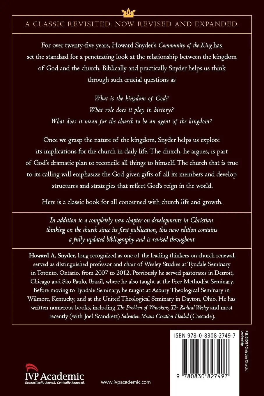 Rückseite: 9780830827497 | The Community of the King | Howard A. Snyder | Taschenbuch | Englisch