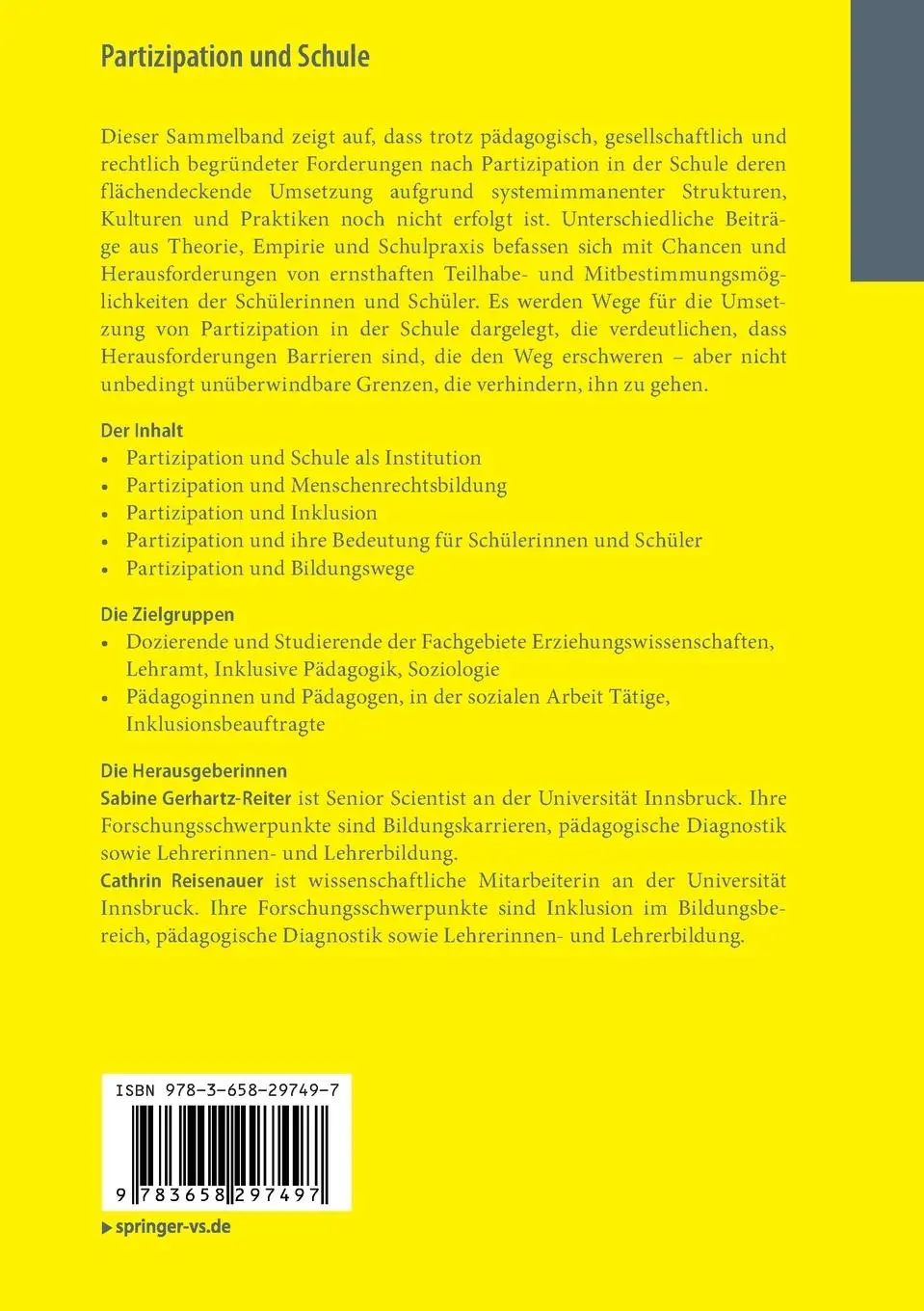 Rückseite: 9783658297497 | Partizipation und Schule | Cathrin Reisenauer (u. a.) | Taschenbuch