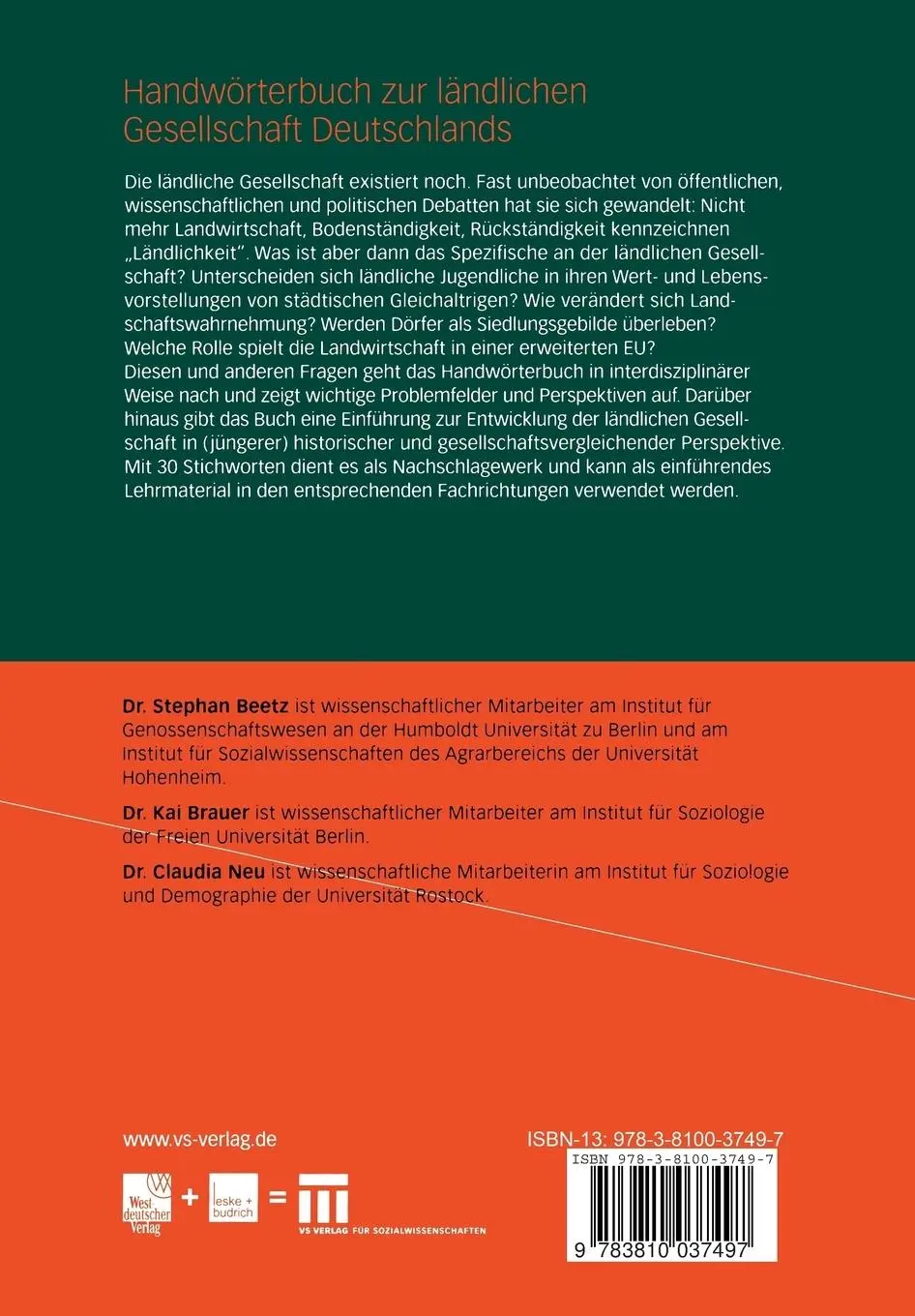 Rückseite: 9783810037497 | Handwörterbuch zur ländlichen Gesellschaft in Deutschland | Buch | x