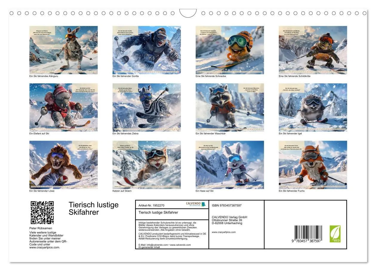 Bild: 9783457387597 | Tierisch lustige Skifahrer (Wandkalender 2026 DIN A3 quer),...