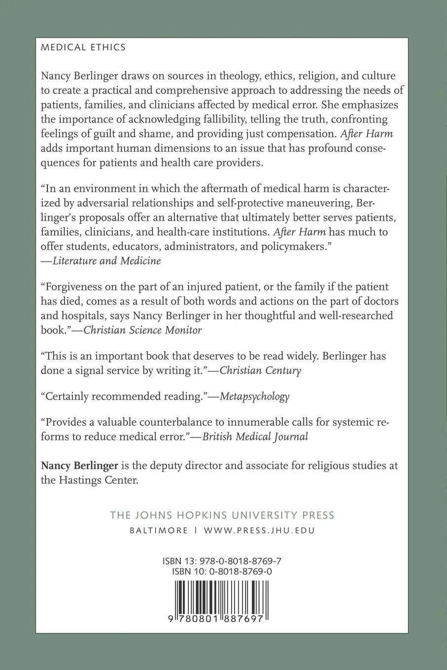 Rückseite: 9780801887697 | After Harm | Nancy Berlinger | Taschenbuch | Englisch | 2007
