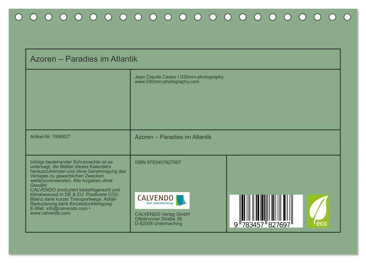 Bild: 9783457827697 | Azoren - Paradies im Atlantik (Tischkalender 2026 DIN A5 quer),...