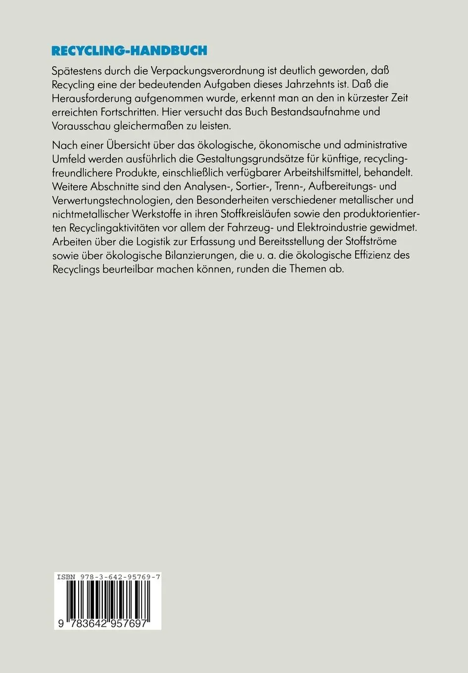 Rückseite: 9783642957697 | Recycling-Handbuch | Strategien ¿ Technologien ¿ Produkte | Nickel