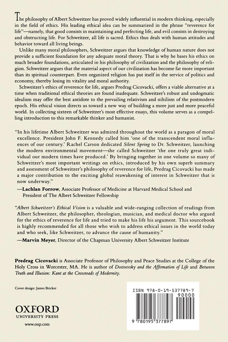 Rückseite: 9780195377897 | Albert Schweitzer's Ethical Vision | A Sourcebook | Predrag Cicovacki