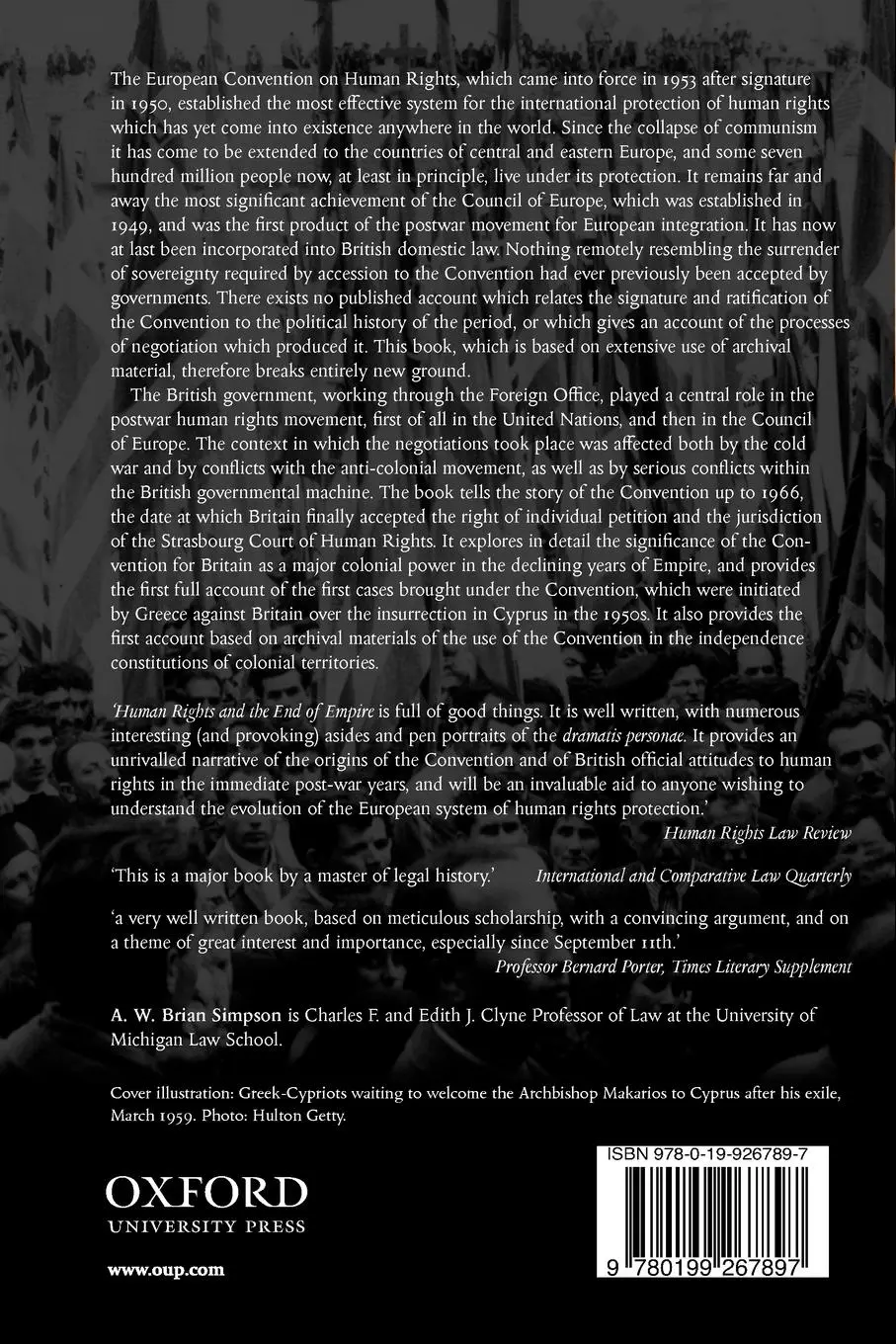 Rückseite: 9780199267897 | Human Rights and the End of Empire | A. W. Brian Simpson | Taschenbuch