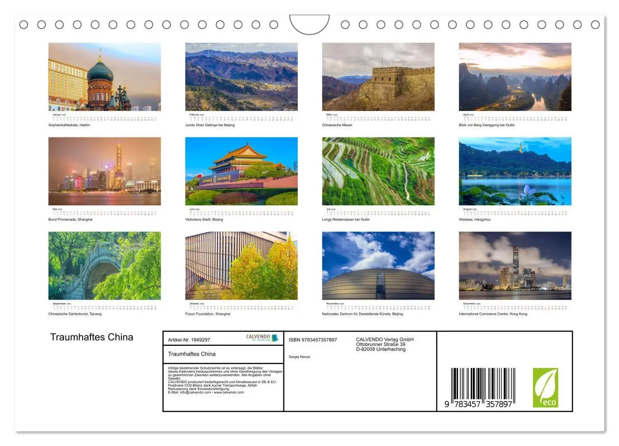 Bild: 9783457357897 | Traumhaftes China (Wandkalender 2026 DIN A4 quer), CALVENDO...