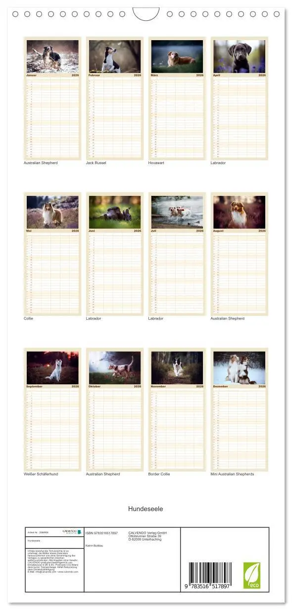 Bild: 9783516517897 | Familienplaner 2026 - Hundeseele mit 5 Spalten (Wandkalender, 21 x...