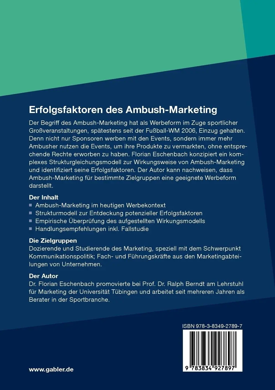 Rückseite: 9783834927897 | Erfolgsfaktoren des Ambush-Marketing | Florian Eschenbach | Buch