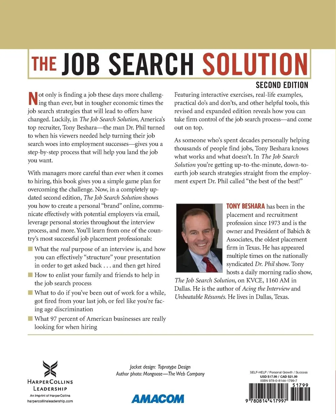 Rückseite: 9780814417997 | The Job Search Solution | Tony Beshara | Taschenbuch | Englisch | 2012