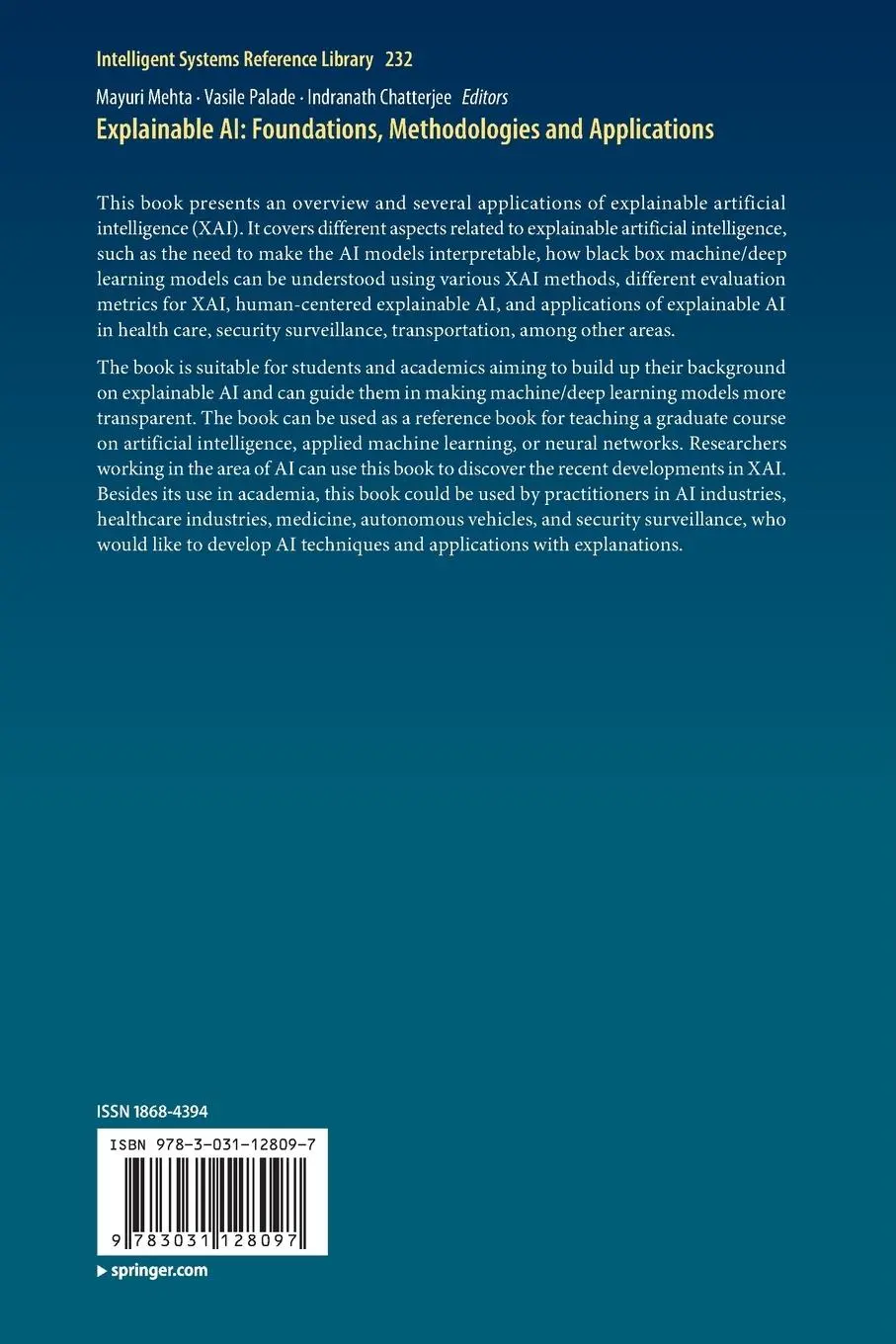 Rückseite: 9783031128097 | Explainable AI: Foundations, Methodologies and Applications | Buch