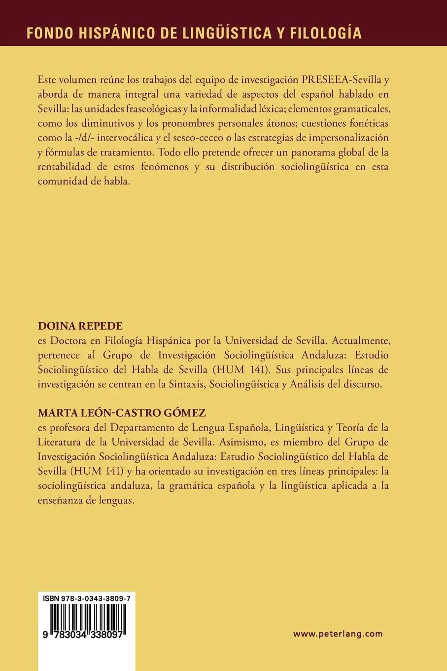Rückseite: 9783034338097 | Patrones sociolingüísticos del español hablado en la ciudad de Sevilla