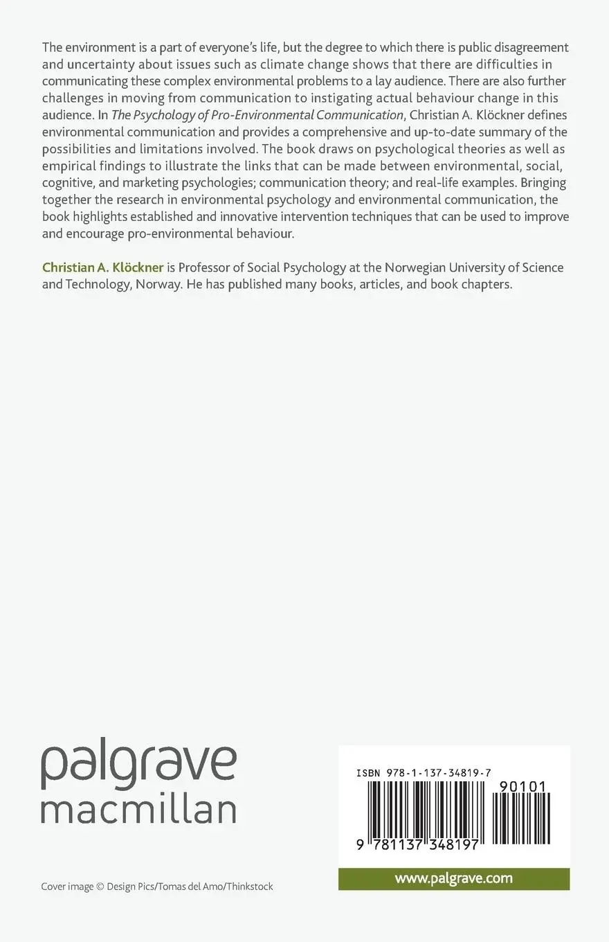 Rückseite: 9781137348197 | The Psychology of Pro-Environmental Communication | Klöckner | Buch