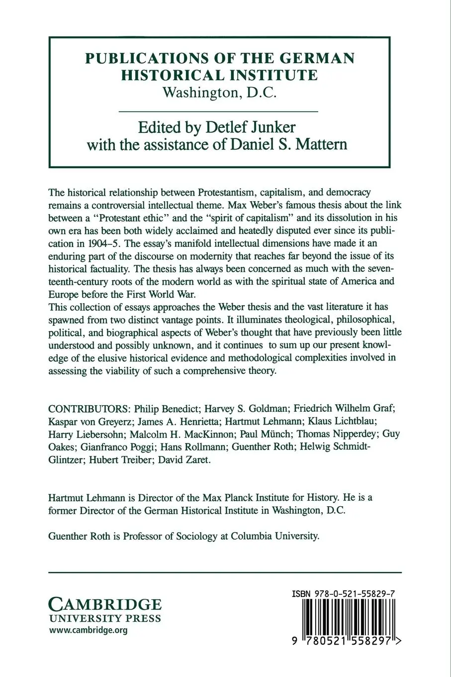 Rückseite: 9780521558297 | Weber's Protestant Ethic | Origins, Evidence, Contexts | Taschenbuch