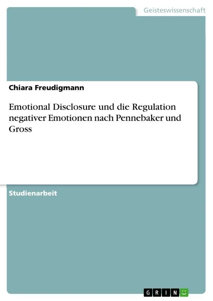 Cover: 9783389078297 | Emotional Disclosure und die Regulation negativer Emotionen nach...