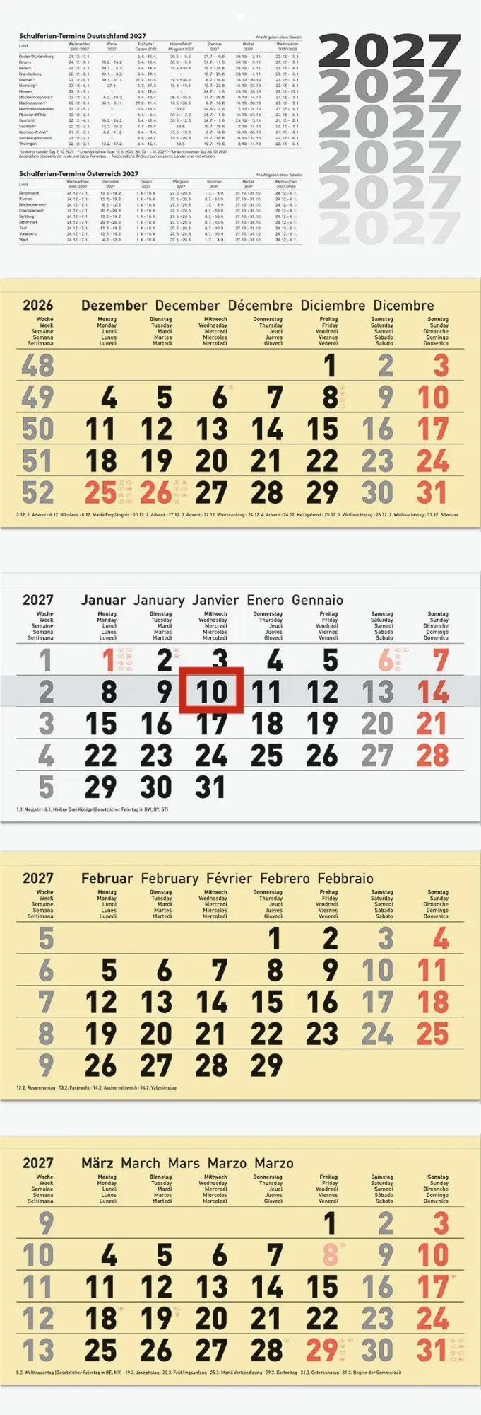 Cover: 4061947158397 | BRUNNEN 1070214107 4-Monatskalender 2027 chamois, 320×940 mm | Buch