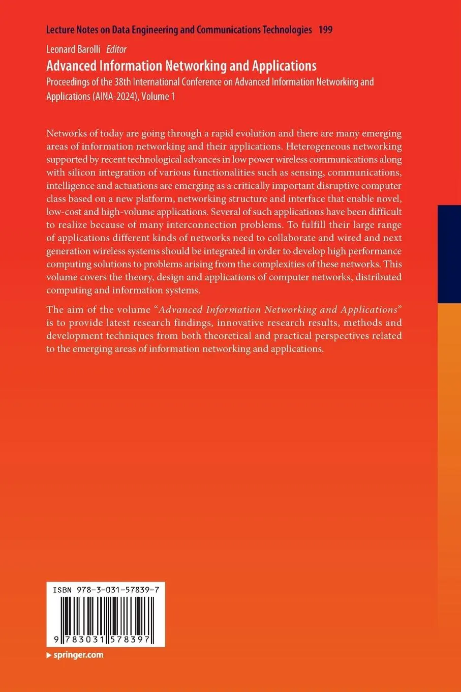 Rückseite: 9783031578397 | Advanced Information Networking and Applications | Leonard Barolli