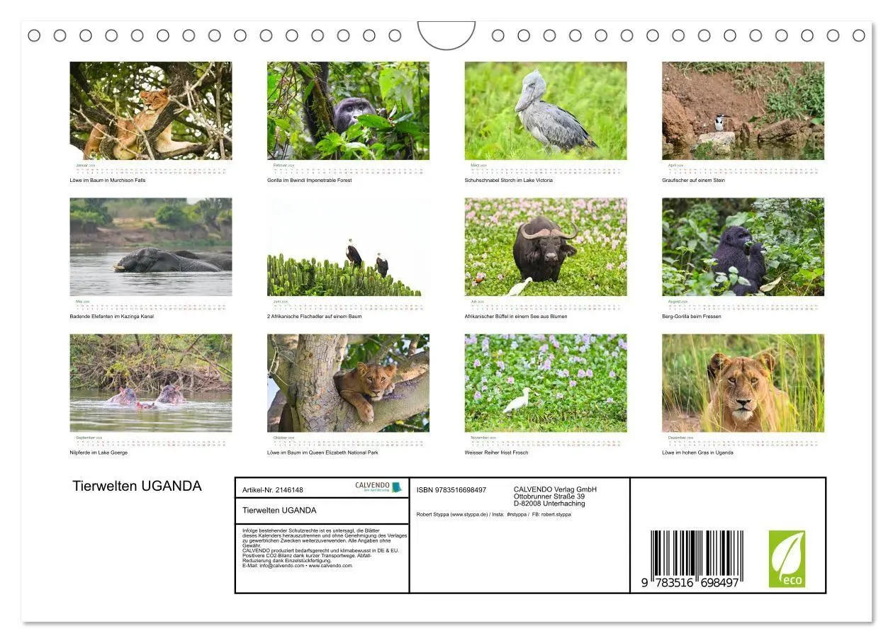 Bild: 9783516698497 | Tierwelten UGANDA (Wandkalender 2026 DIN A4 quer), CALVENDO...