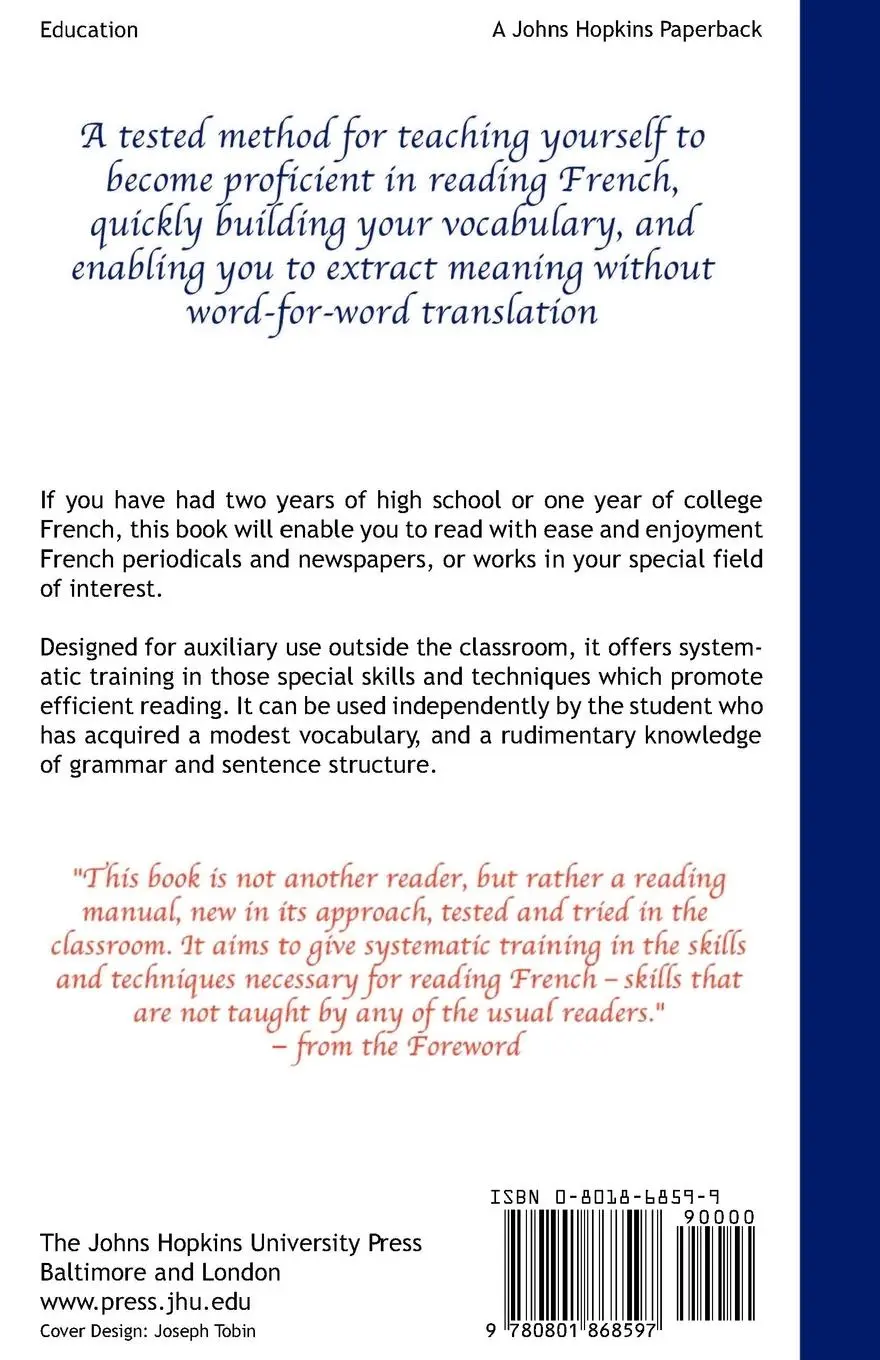 Rückseite: 9780801868597 | Skills and Techniques for Reading French | Louise C. Seibert (u. a.)