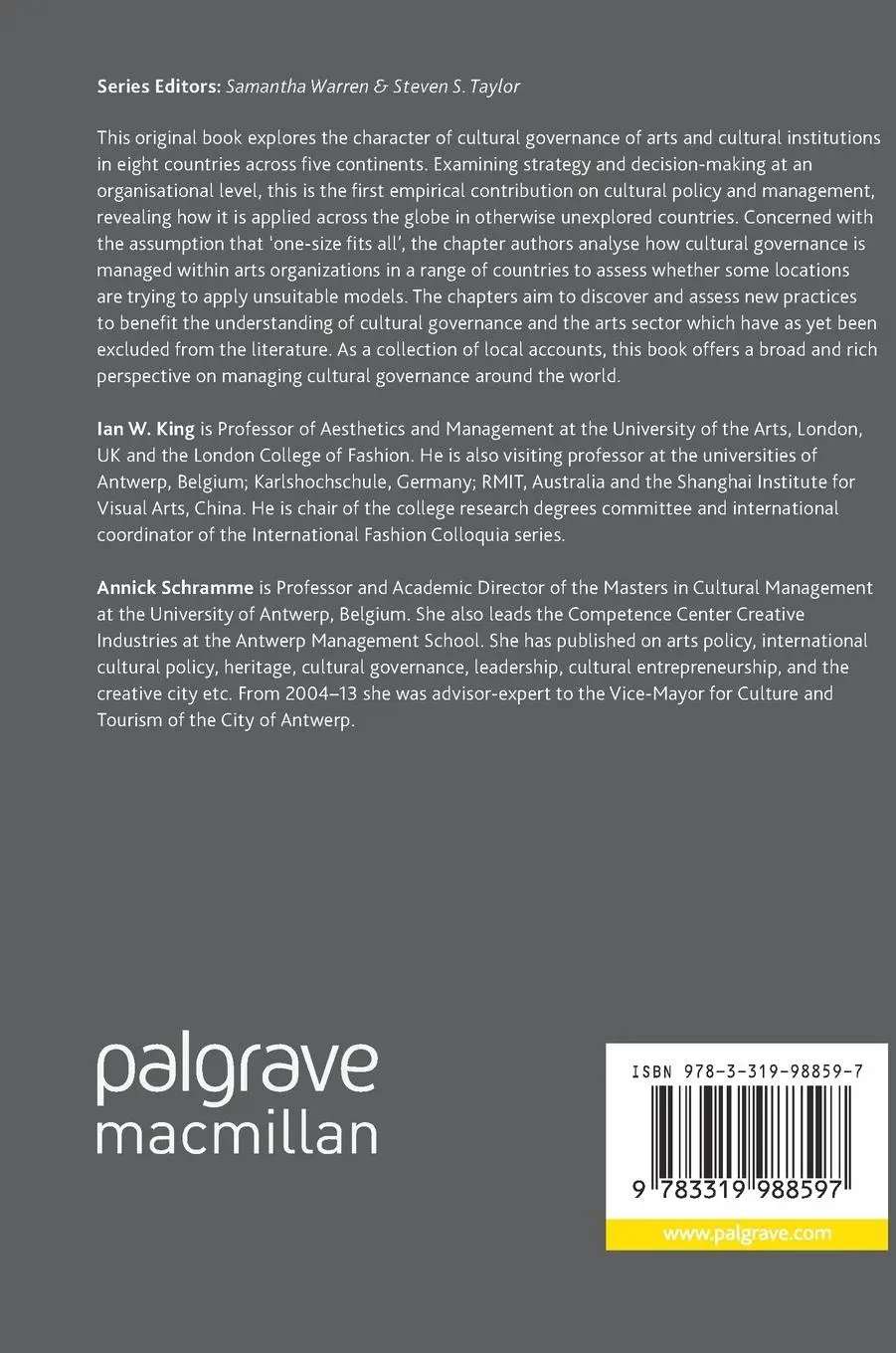 Rückseite: 9783319988597 | Cultural Governance in a Global Context | Annick Schramme (u. a.)
