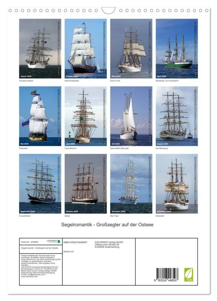 Bild: 9783516448597 | Segelromantik - Großsegler auf der Ostsee (Wandkalender 2026 DIN A3...