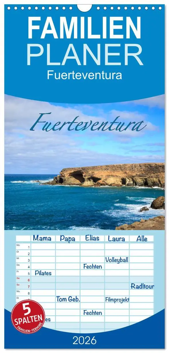 Cover: 9783516518597 | Familienplaner 2026 - Fuerteventura mit 5 Spalten (Wandkalender, 21...