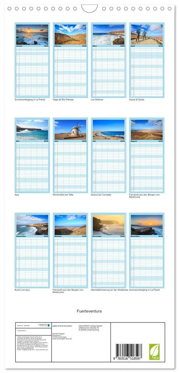 Bild: 9783516518597 | Familienplaner 2026 - Fuerteventura mit 5 Spalten (Wandkalender, 21...