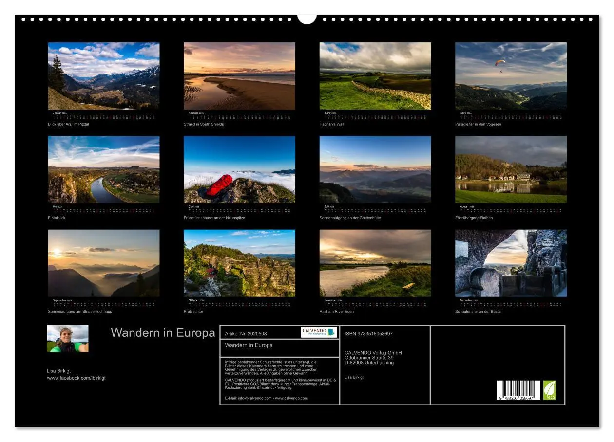 Bild: 9783516058697 | Wandern in Europa (Wandkalender 2026 DIN A2 quer), CALVENDO...