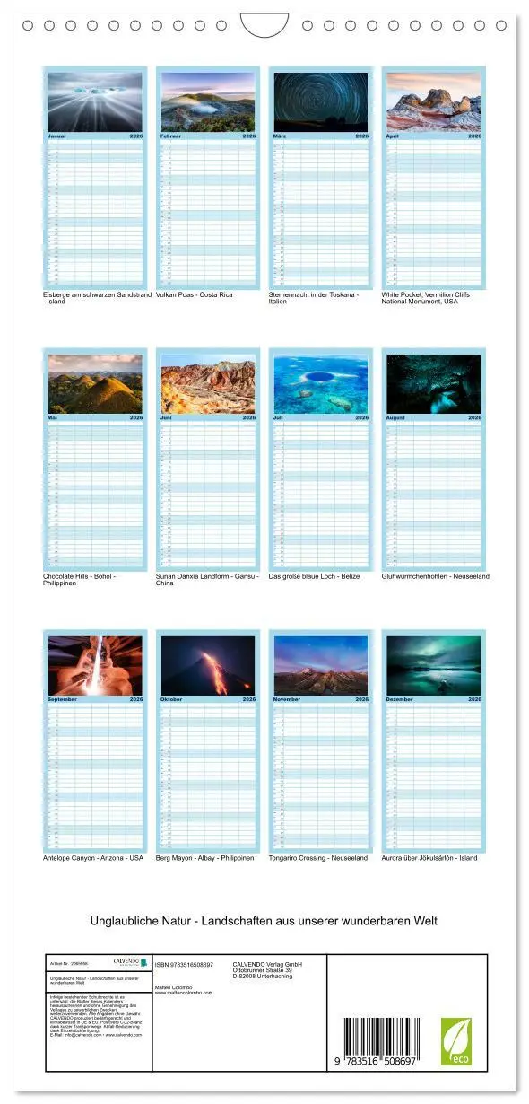 Bild: 9783516508697 | Familienplaner 2026 - Unglaubliche Natur - Landschaften aus unserer...