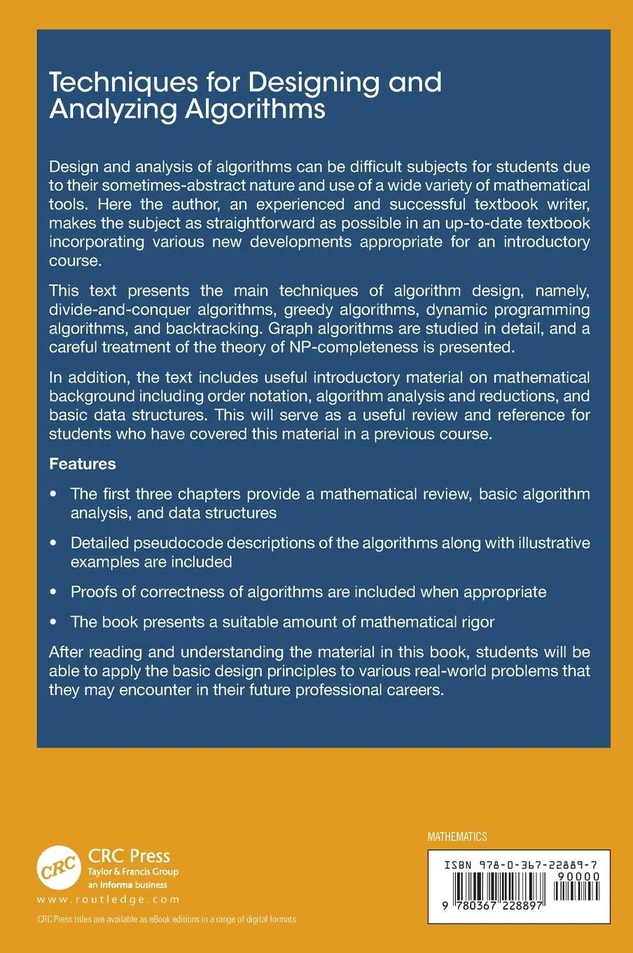 Rückseite: 9780367228897 | Techniques for Designing and Analyzing Algorithms | Douglas R Stinson